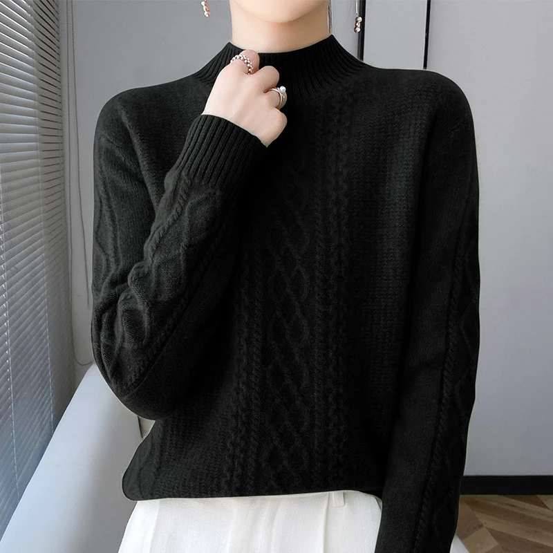 Damen Weicher Zopfstrick-Mockneck-Pullover mit leichtem Mohair-Effekt Nord Taschen
