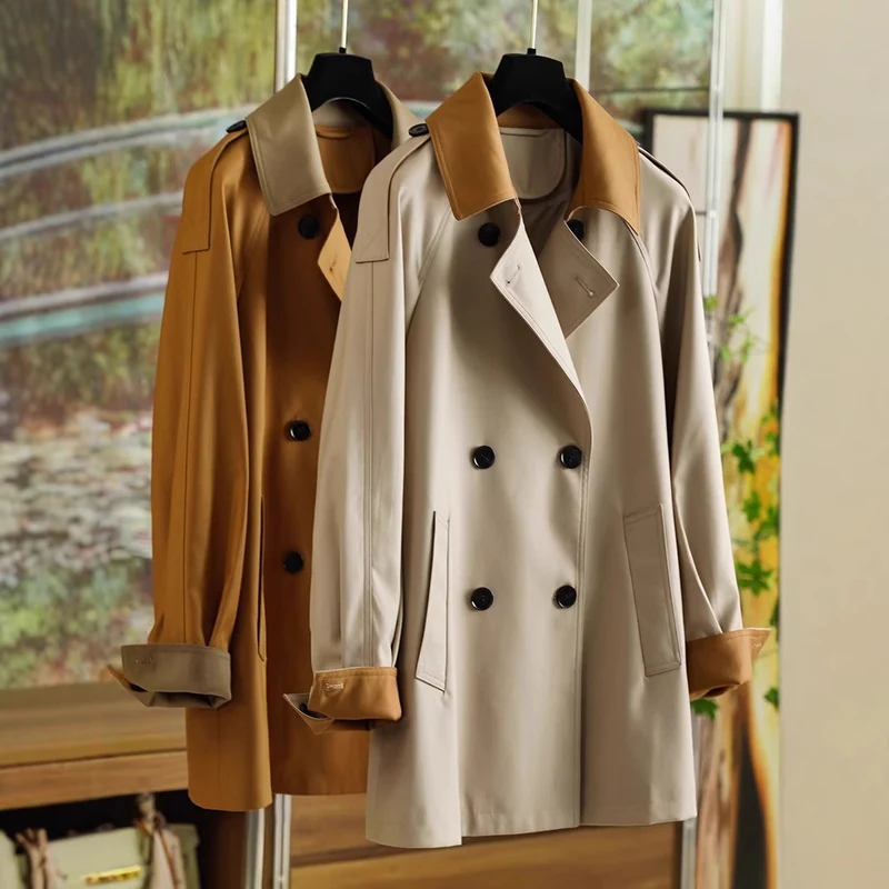 Damen Elegant geschnittene Trenchjacke mit Taillengürtel Nord Taschen