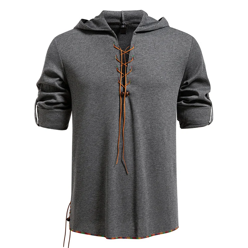 Herren Leichtes Kapuzen-Langarmshirt mit Schnürfront und aufrollbaren Dreiviertel-Ärmeln Nord Taschen