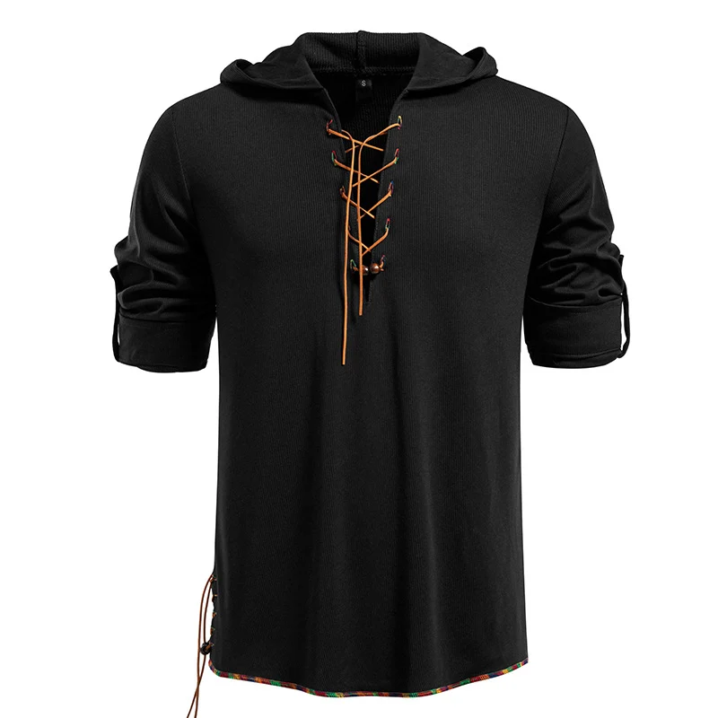 Herren Leichtes Kapuzen-Langarmshirt mit Schnürfront und aufrollbaren Dreiviertel-Ärmeln Nord Taschen