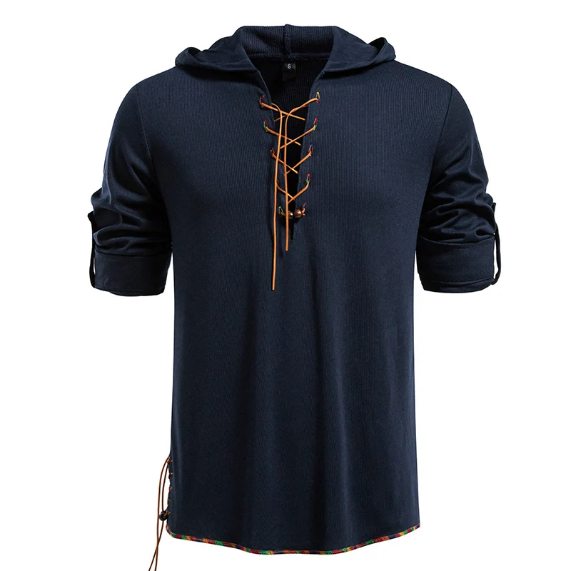 Herren Leichtes Kapuzen-Langarmshirt mit Schnürfront und aufrollbaren Dreiviertel-Ärmeln Nord Taschen