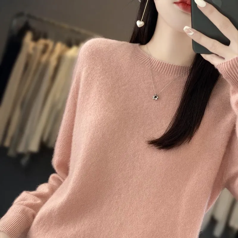 Damen Lockerer Feinstrick-Pullover mit Rundhalsausschnitt und flauschiger Angora-Optik Nord Taschen