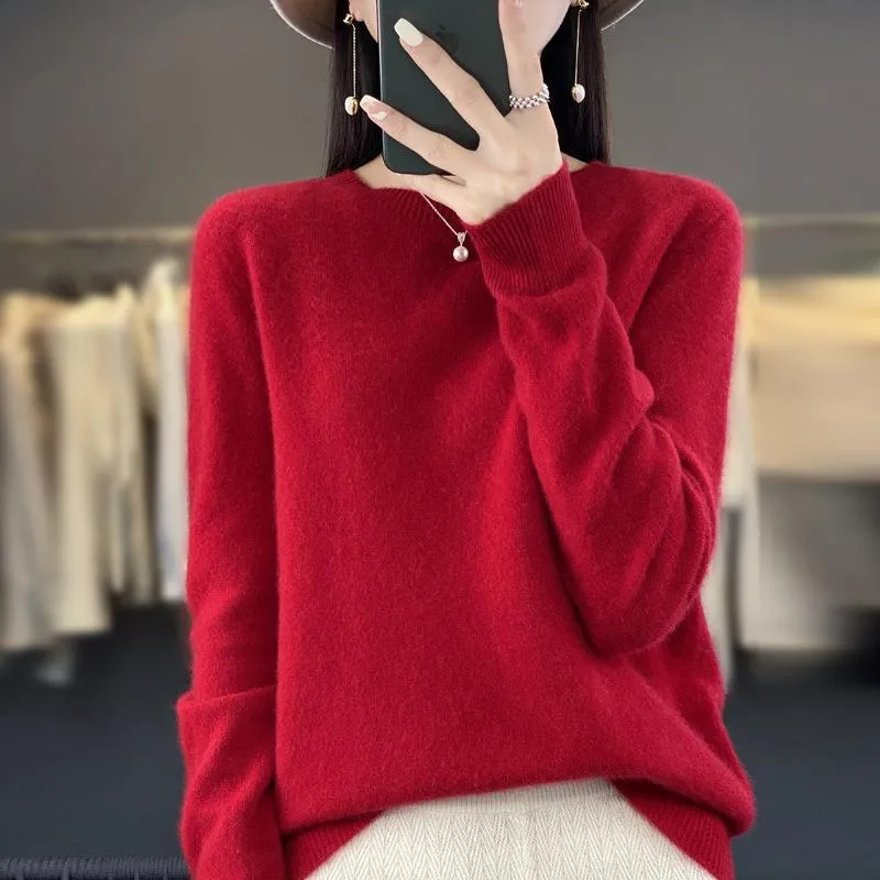 Damen Lockerer Feinstrick-Pullover mit Rundhalsausschnitt und flauschiger Angora-Optik Nord Taschen