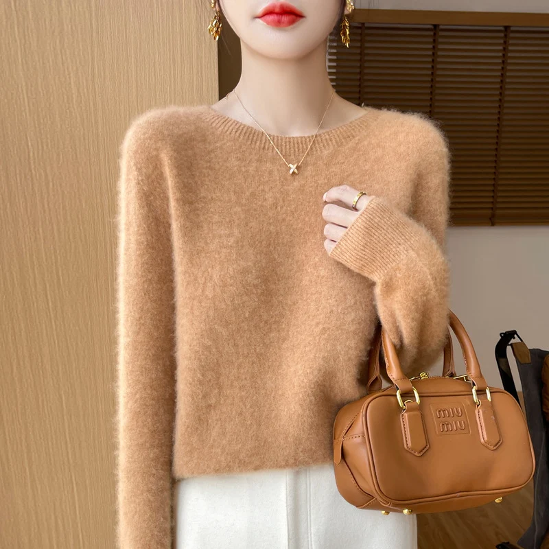 Damen Lockerer Feinstrick-Pullover mit Rundhalsausschnitt und flauschiger Angora-Optik Nord Taschen