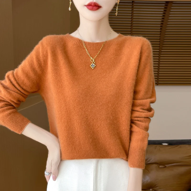 Damen Lockerer Feinstrick-Pullover mit Rundhalsausschnitt und flauschiger Angora-Optik Nord Taschen