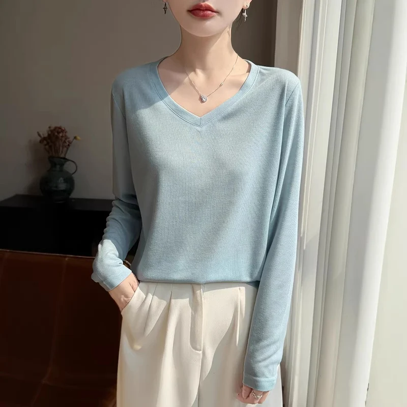Damen Leichtes V-Ausschnitt-Feinstrick-Longsleeve Nord Taschen