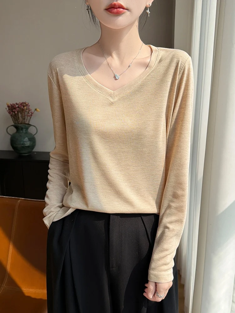 Damen Leichtes V-Ausschnitt-Feinstrick-Longsleeve Nord Taschen