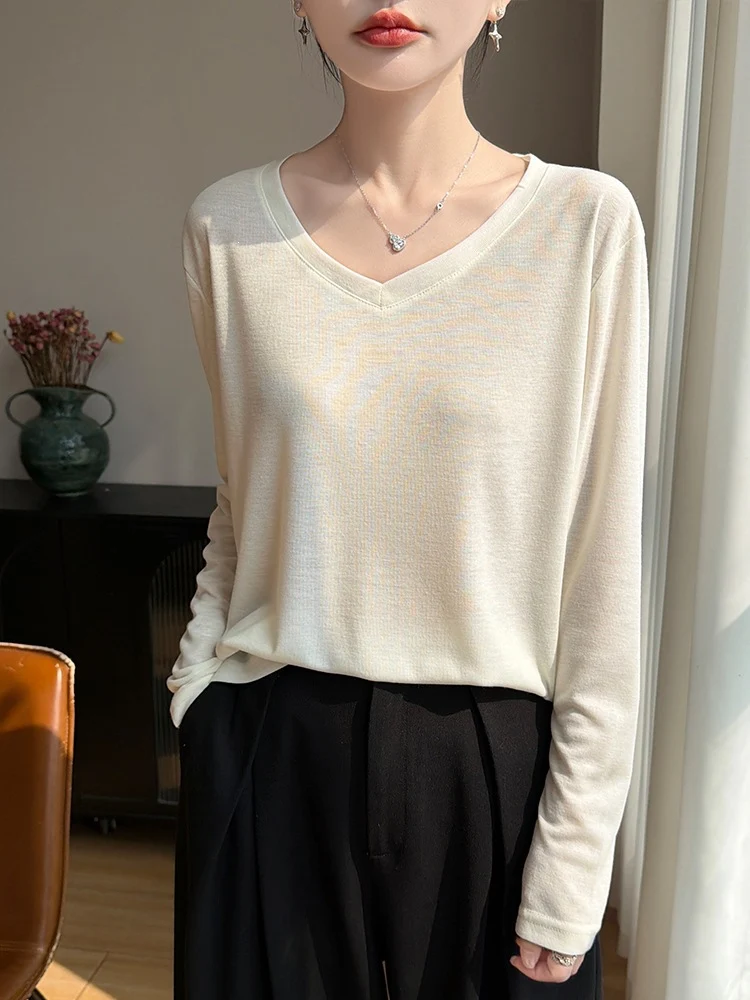 Damen Leichtes V-Ausschnitt-Feinstrick-Longsleeve Nord Taschen