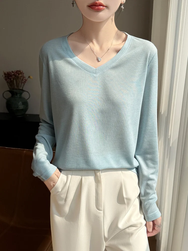 Damen Leichtes V-Ausschnitt-Feinstrick-Longsleeve Nord Taschen
