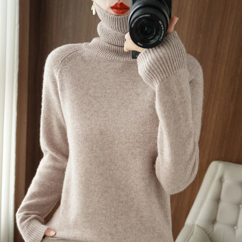 Damen Rollkragenpullover aus weichem Wollmix mit verlängerten Bündchen Nord Taschen
