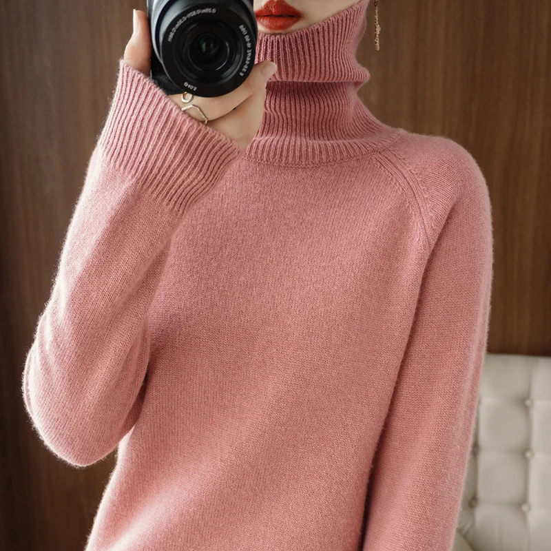 Damen Rollkragenpullover aus weichem Wollmix mit verlängerten Bündchen Nord Taschen