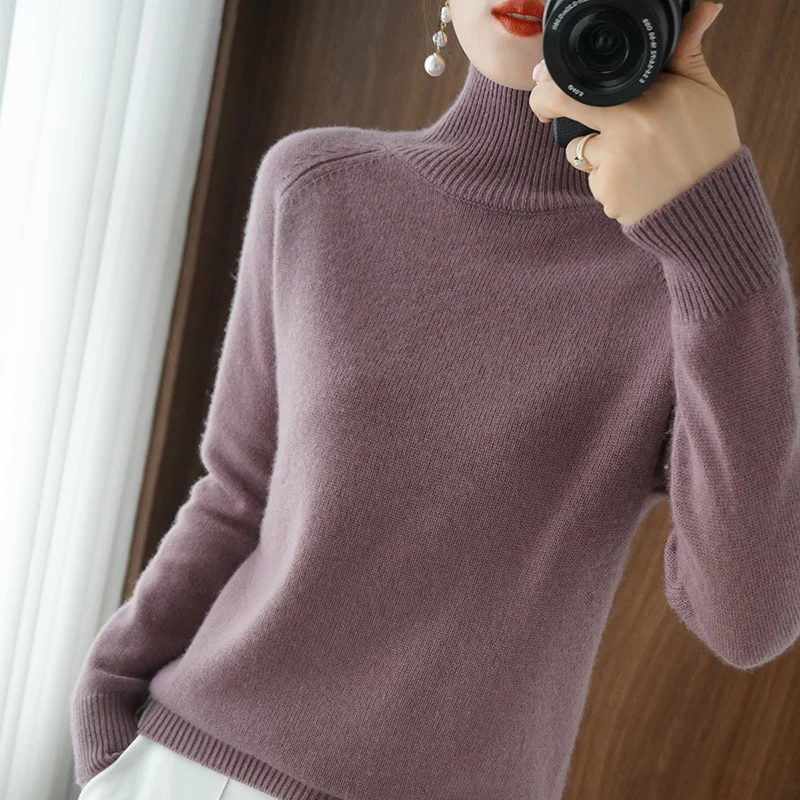 Damen Rollkragenpullover aus Kaschmir-Mix mit feiner Rippstruktur und überschnittener Schulter Nord Taschen