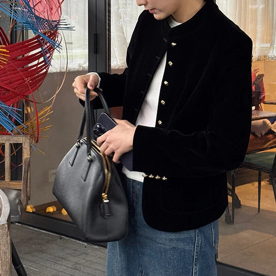 Damen Elegante Samtjacke mit Knopfleiste Nord Taschen