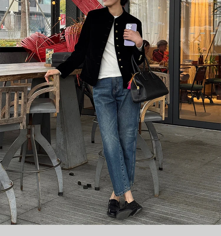 Damen Elegante Samtjacke mit Knopfleiste Nord Taschen