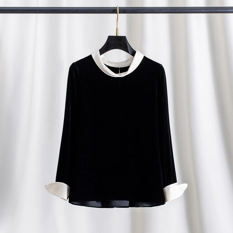 Damen Elegante Samtbluse mit Seidenkragen Nord Taschen