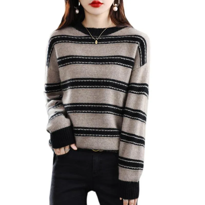 Damen Weicher Streifenpullover im Mohair‑Look mit kastenförmiger Silhouette Nord Taschen
