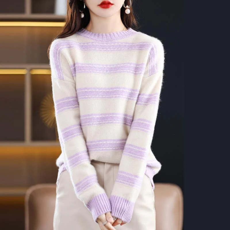 Damen Weicher Streifenpullover im Mohair‑Look mit kastenförmiger Silhouette Nord Taschen