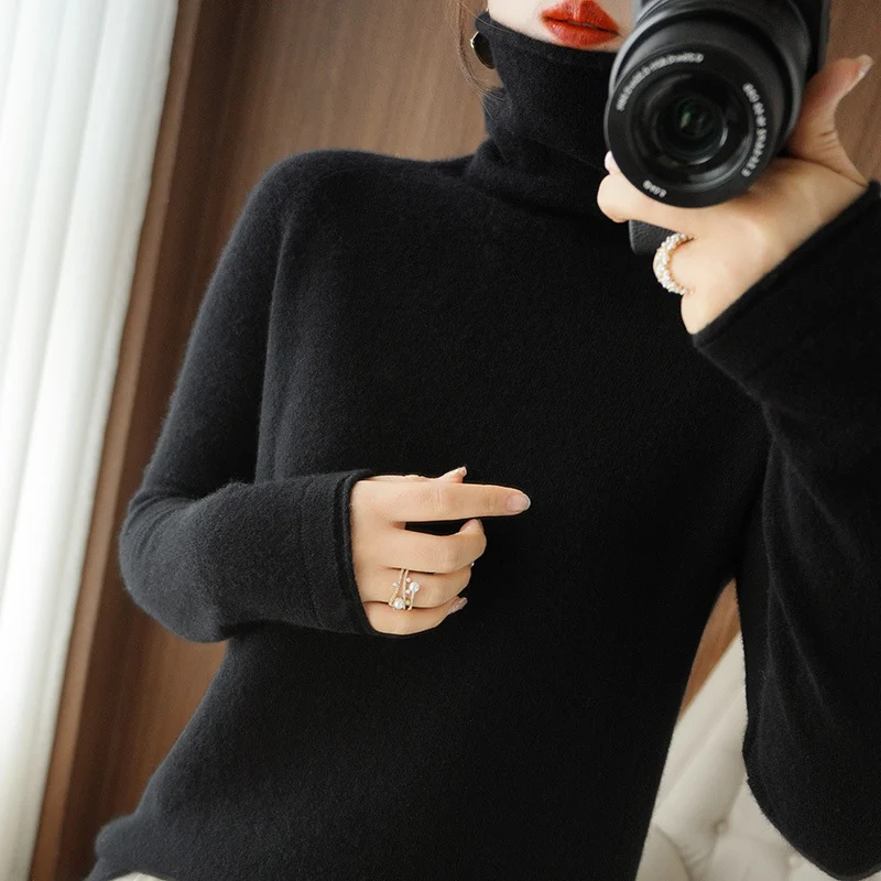 Damen Weicher Rollkragenpullover aus Kaschmir‑Look mit Daumenloch und figurbetonter Silhouette Nord Taschen
