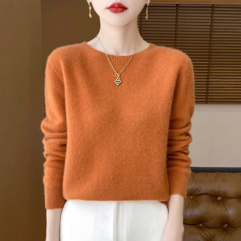 Damen Weicher Mohair‑Optik Rundhals‑Pullover mit feinem Rippsaum und leichter Oversize‑Passform Nord Taschen