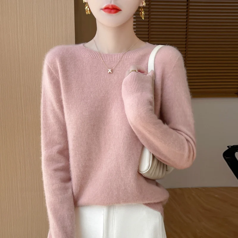 Damen Weicher Mohair‑Optik Rundhals‑Pullover mit feinem Rippsaum und leichter Oversize‑Passform Nord Taschen