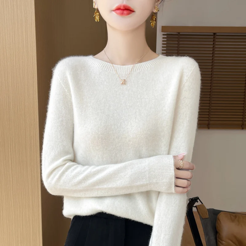 Damen Weicher Mohair‑Optik Rundhals‑Pullover mit feinem Rippsaum und leichter Oversize‑Passform Nord Taschen