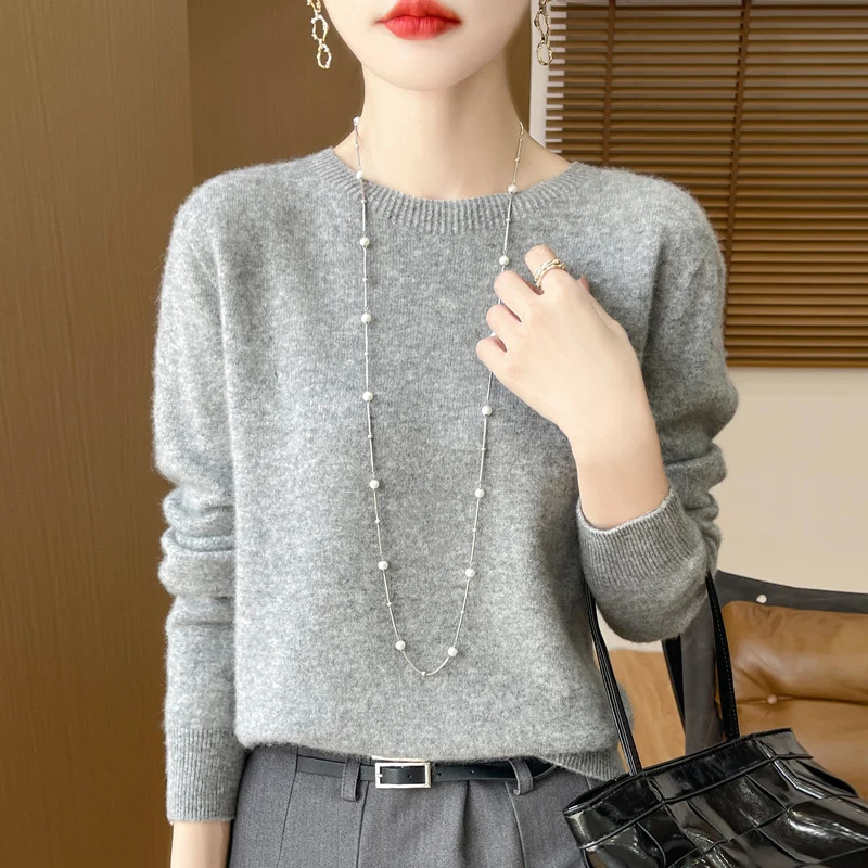 Damen Weicher Mohair‑Optik Rundhals‑Pullover mit feinem Rippsaum und leichter Oversize‑Passform Nord Taschen