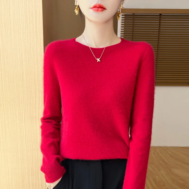 Damen Weicher Mohair‑Optik Rundhals‑Pullover mit feinem Rippsaum und leichter Oversize‑Passform Nord Taschen