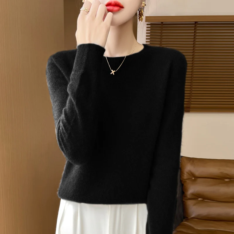 Damen Weicher Mohair‑Optik Rundhals‑Pullover mit feinem Rippsaum und leichter Oversize‑Passform Nord Taschen
