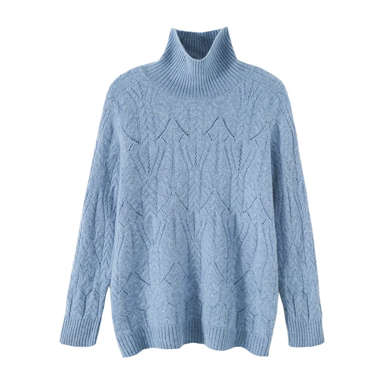 Damen Weicher Mohair‑Optik Oversize‑Rollkragenpullover mit Ajour‑Zopfstruktur Nord Taschen