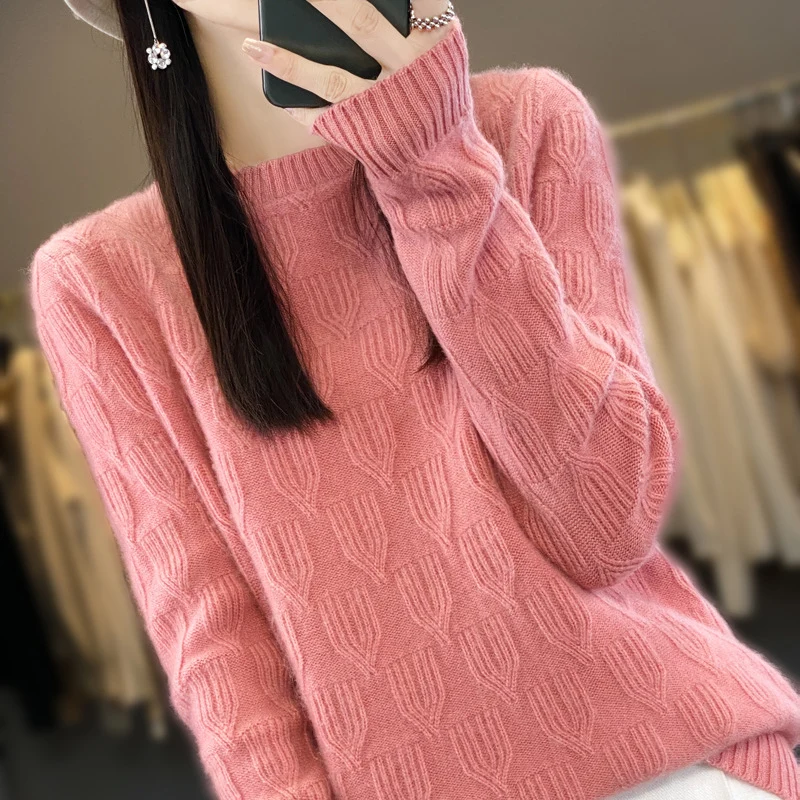 Damen Weicher Mohair‑Look Rundhalspullover mit erhabener Tulpenstruktur Nord Taschen