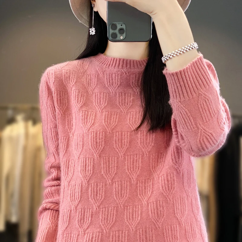 Damen Weicher Mohair‑Look Rundhalspullover mit erhabener Tulpenstruktur Nord Taschen