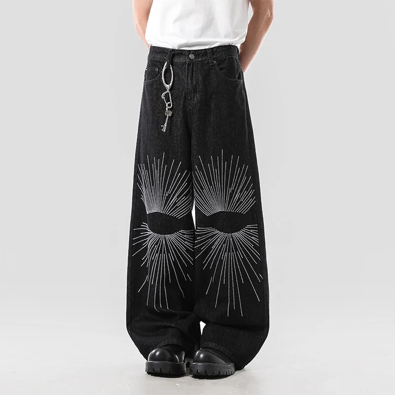 Herren Weitgeschnittene Denim-Jeans mit einzigartigem Grafikdesign Nord Taschen