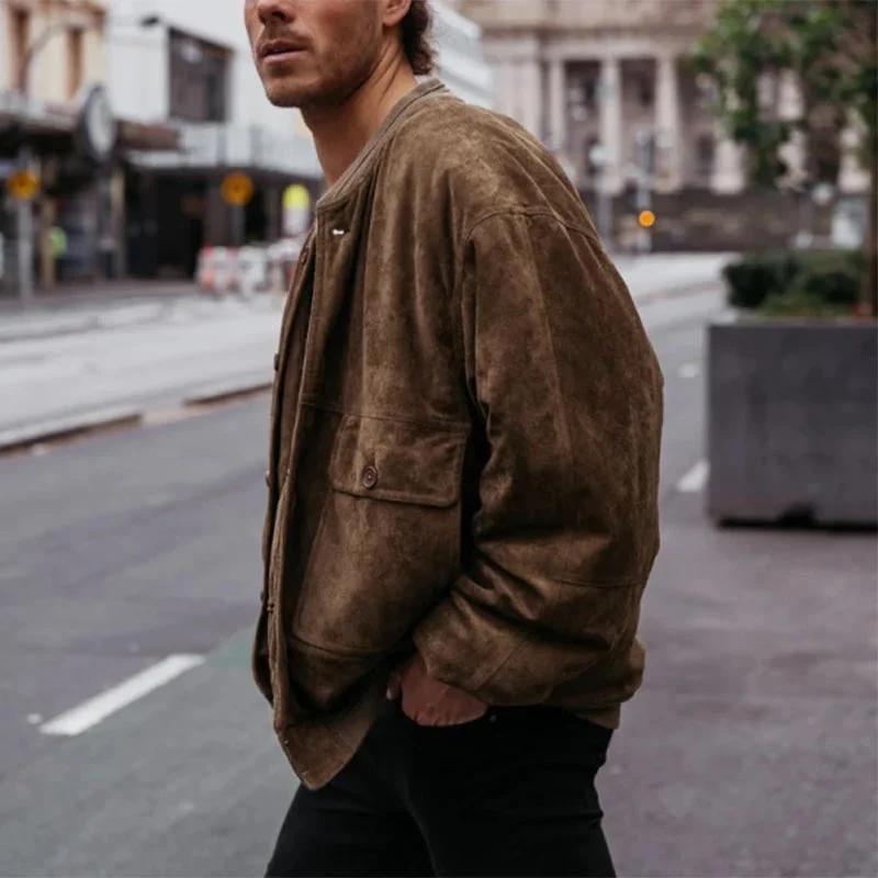 Herren lässige Wildlederjacke im Vintage-Stil mit praktischen Taschen Nord Taschen