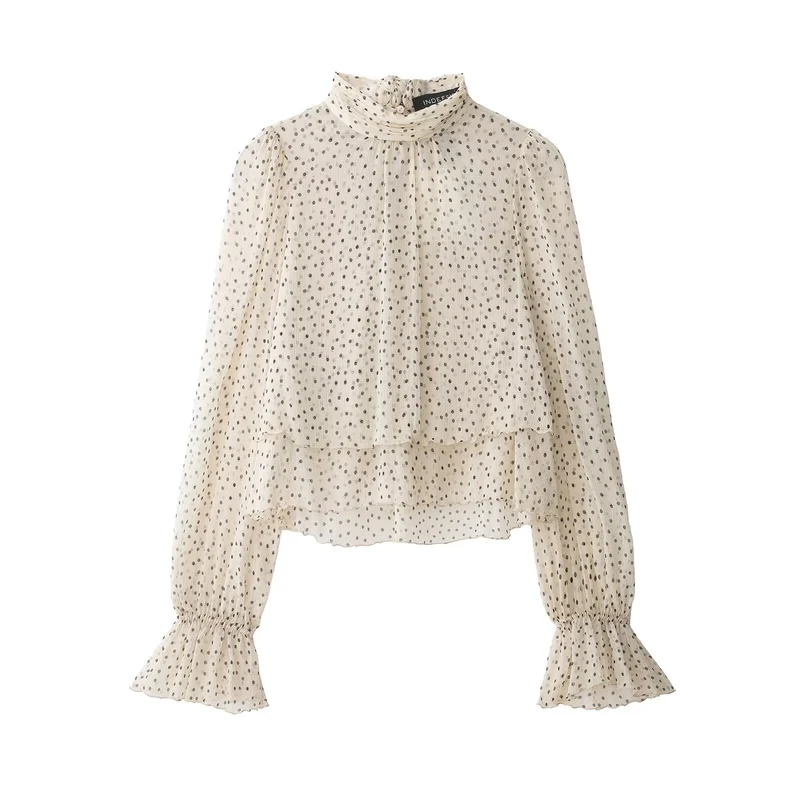 Damen Transparente Chiffonbluse mit Schluppe, Lagenoptik und Ballonärmeln Nord Taschen