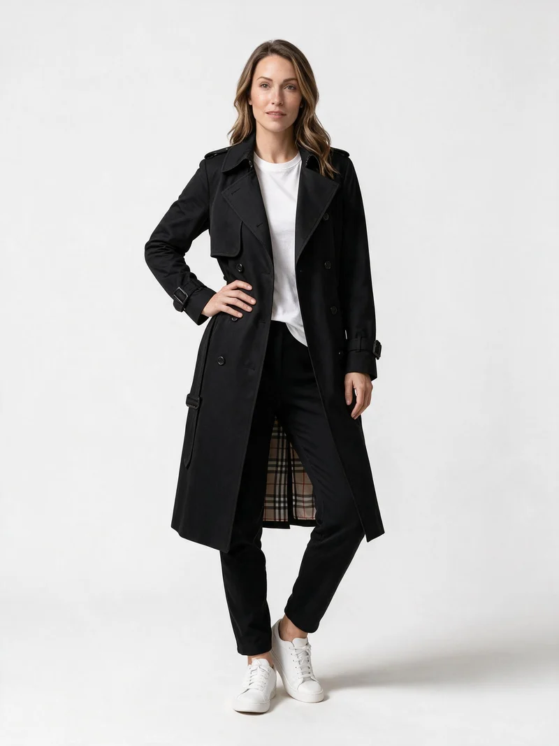 Damen Langer Trenchmantel Bindegürtel