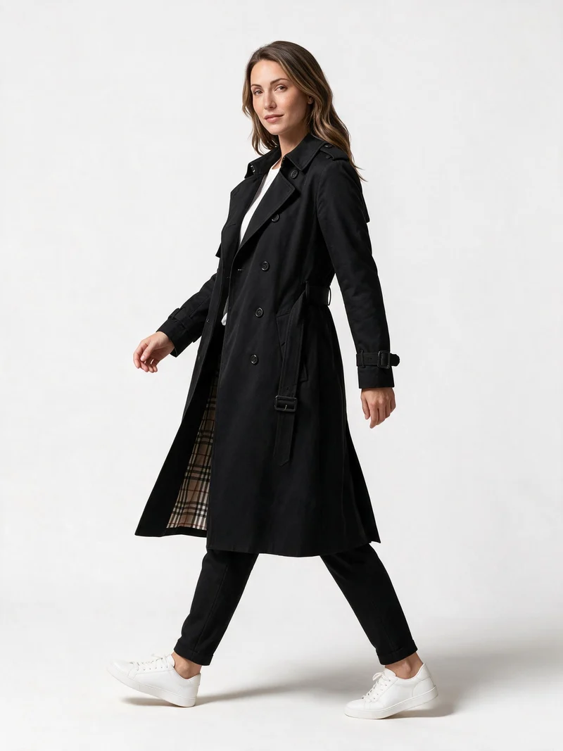 Damen Langer Trenchmantel Bindegürtel