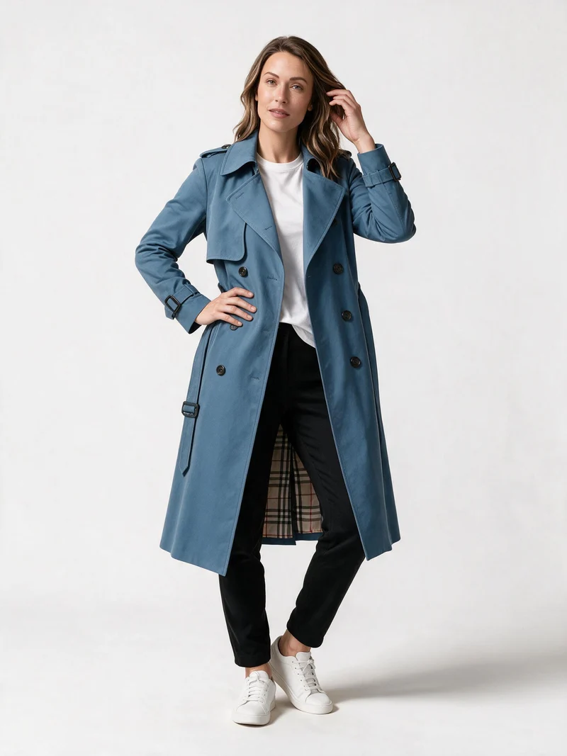 Damen Langer Trenchmantel Bindegürtel