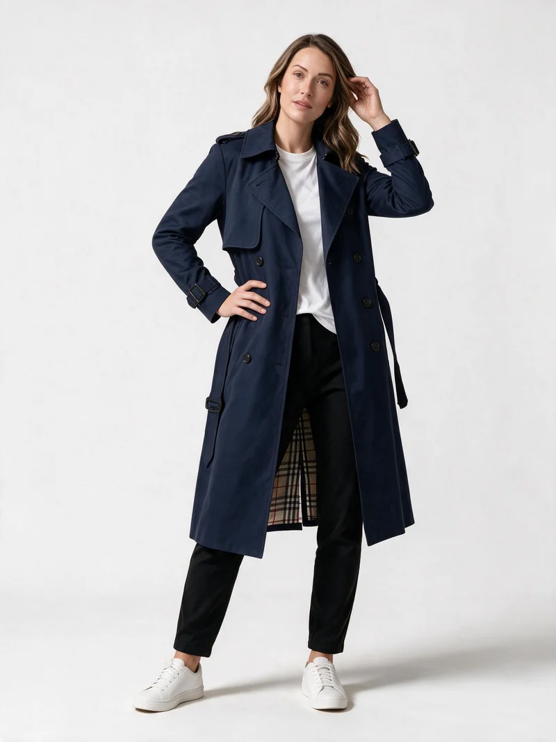 Damen Langer Trenchmantel Bindegürtel