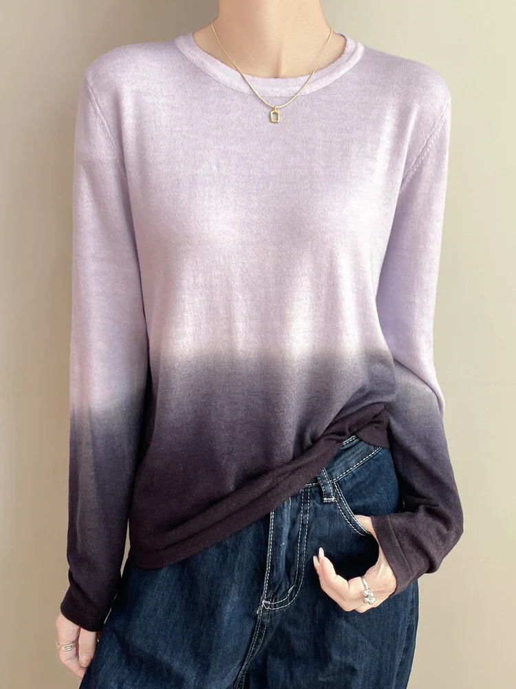 Damen Leichter Verlauf-Feinstrickpullover mit Rundhalsausschnitt und lockerer Passform Nord Taschen