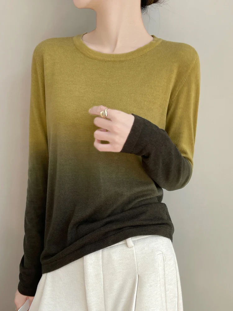 Damen Leichter Verlauf-Feinstrickpullover mit Rundhalsausschnitt und lockerer Passform Nord Taschen
