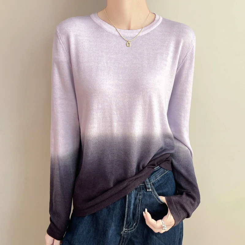 Damen Leichter Verlauf-Feinstrickpullover mit Rundhalsausschnitt und lockerer Passform Nord Taschen
