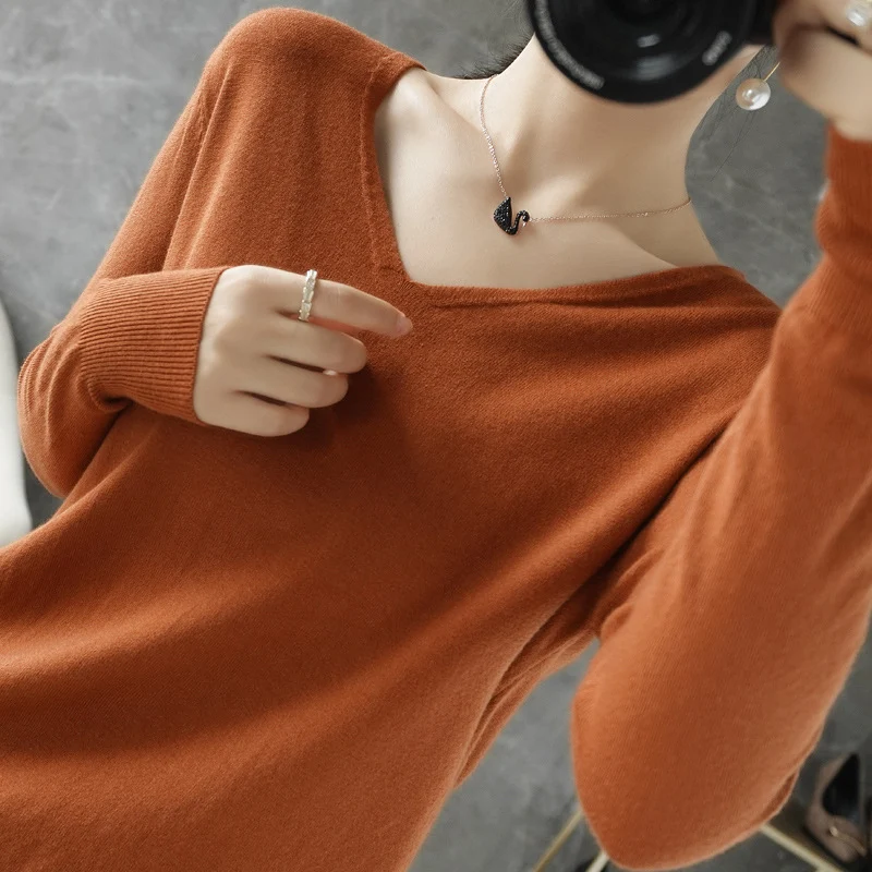 Damen leichter V-Ausschnitt Kaschmir-Look Feinstrickpullover Nord Taschen