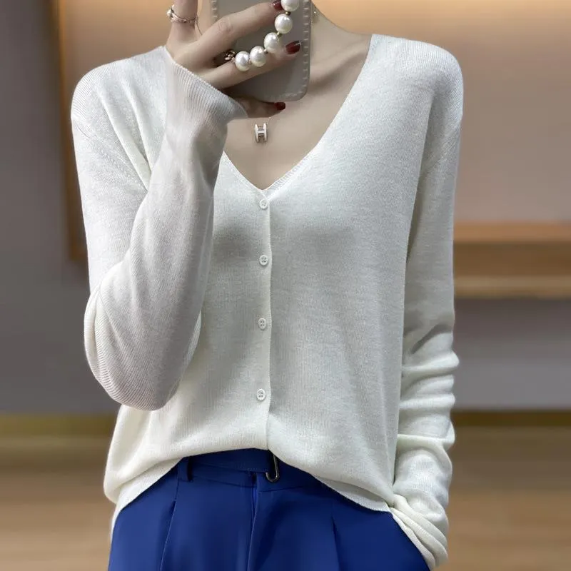 Damen Leichter V‑Ausschnitt‑Cardigan mit kastiger Silhouette und Kaschmir‑Optik Nord Taschen