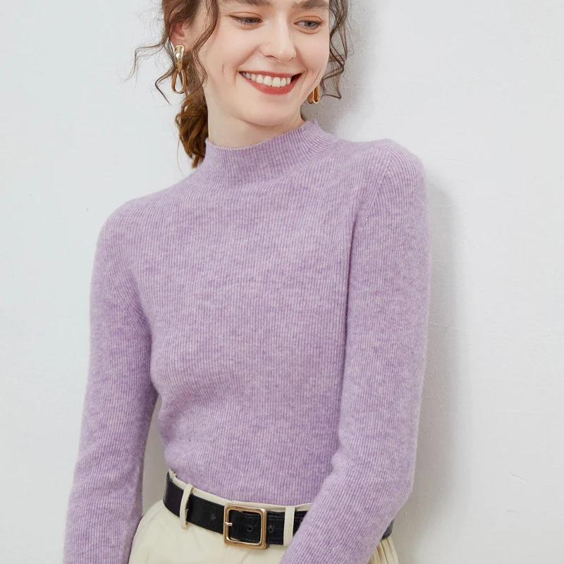 Damen Leichter taillierter Mockneck-Pullover in kaschmirähnlicher Mohair-Optik mit feiner Rippenstruktur Nord Taschen