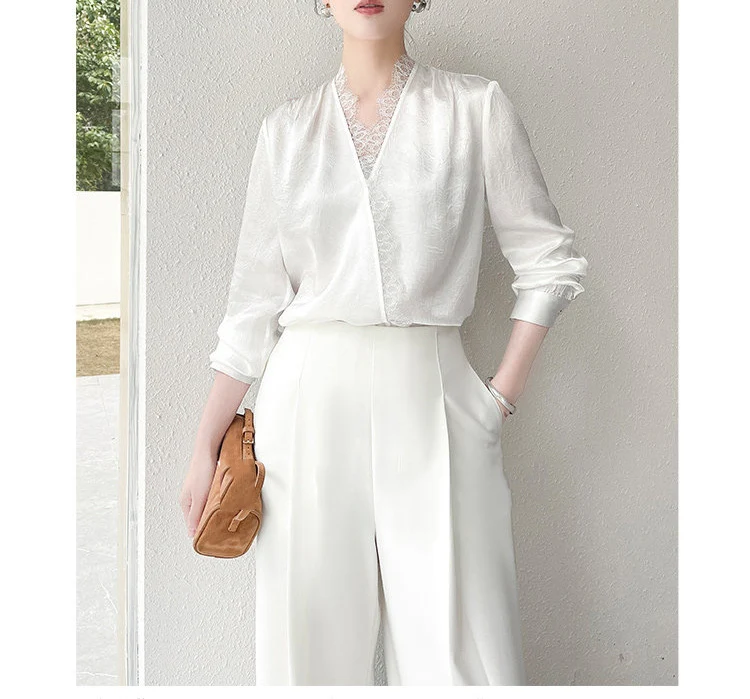Damen Elegante und raffinierte Bluse mit Spitzenkragen Nord Taschen