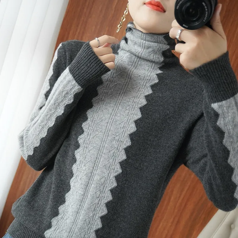 Damen Premium-Rollkragenpullover aus Feinstrick mit zentrierter Ajour‑Zopfstruktur Nord Taschen