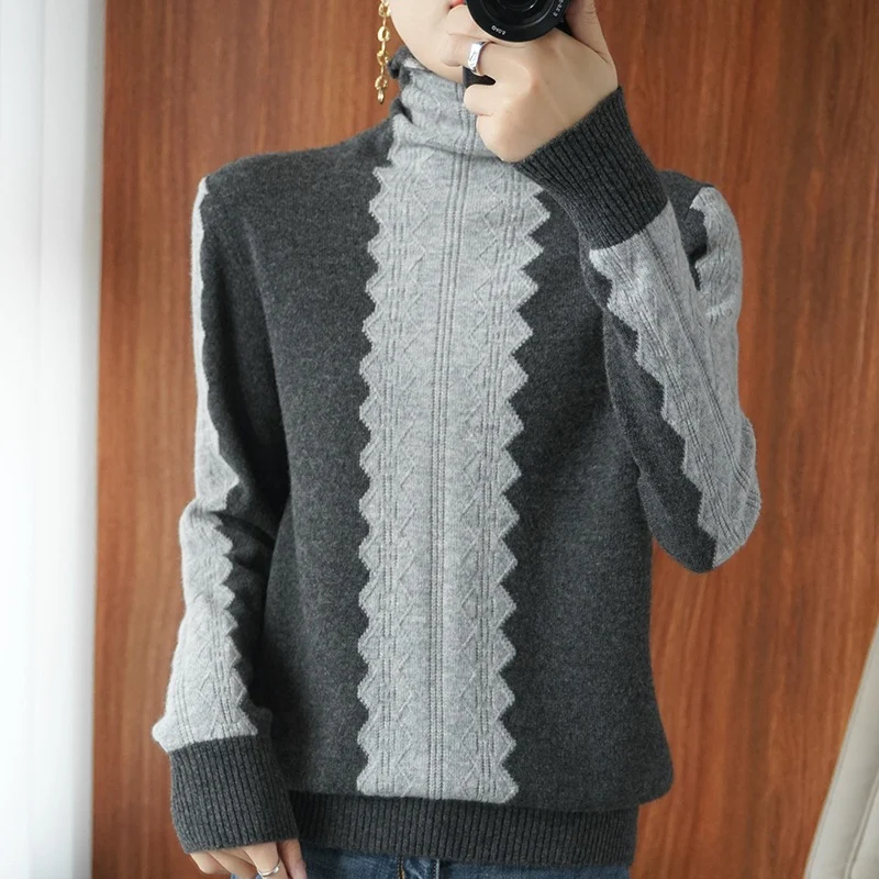 Damen Premium-Rollkragenpullover aus Feinstrick mit zentrierter Ajour‑Zopfstruktur Nord Taschen