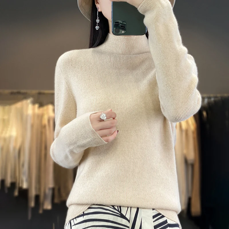 Damen Premium-Feinstrick-Mockneckpullover mit extra langen Ärmelabschlüssen und feiner Rippenstruktur Nord Taschen