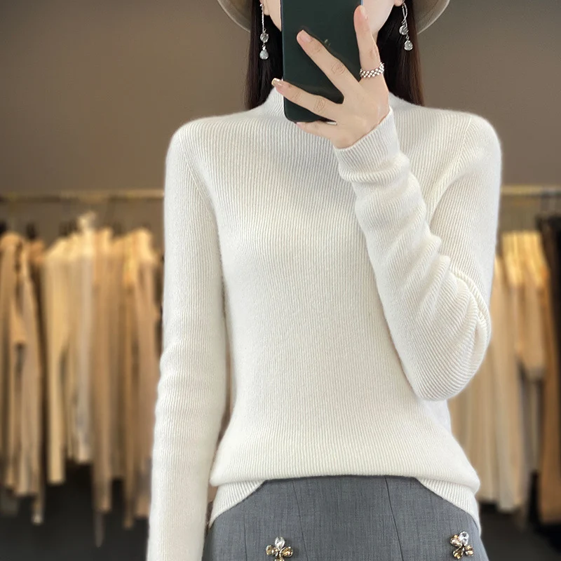 Damen Premium-Feinstrick-Mockneckpullover mit extra langen Ärmelabschlüssen und feiner Rippenstruktur Nord Taschen