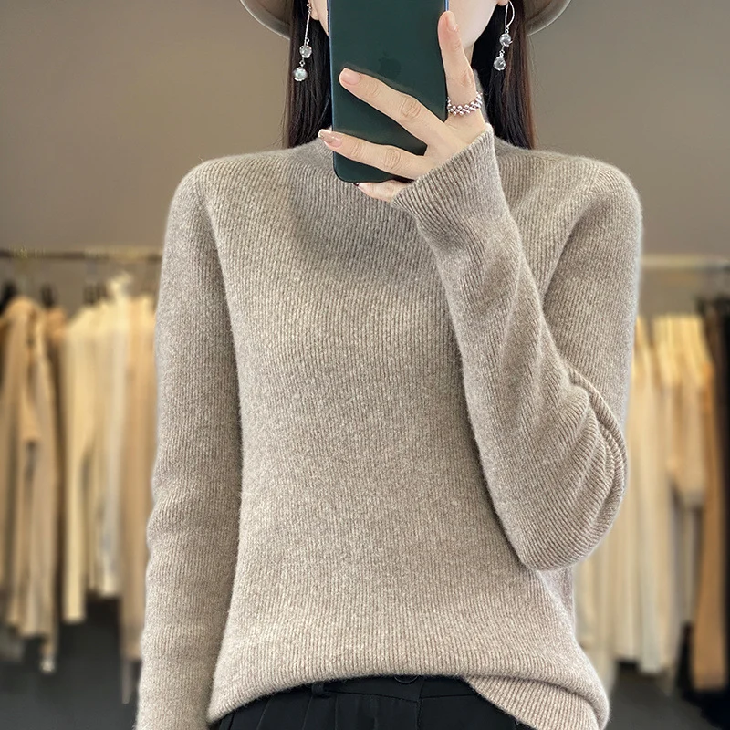 Damen Premium-Feinstrick-Mockneckpullover mit extra langen Ärmelabschlüssen und feiner Rippenstruktur Nord Taschen